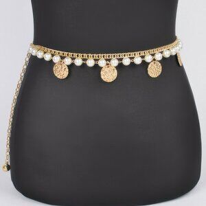 Faux Pearl Round Metal Plus Size Chain Belt